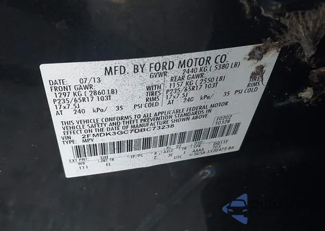 2013 Ford Edge Se z USA, uszkodzony, nr VIN 2FMDK3GC7DBC73238